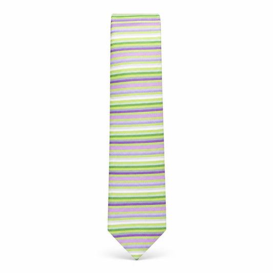 Front view of Milano men’s multicoloured striped silk pointed tie one size