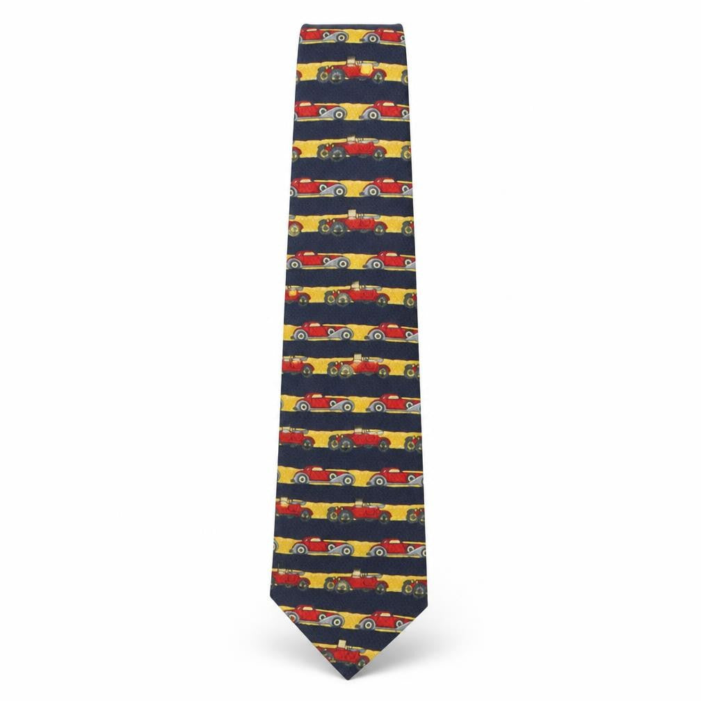 Front view of Halfords men’s multicoloured striped polyester pointed tie one size - car print