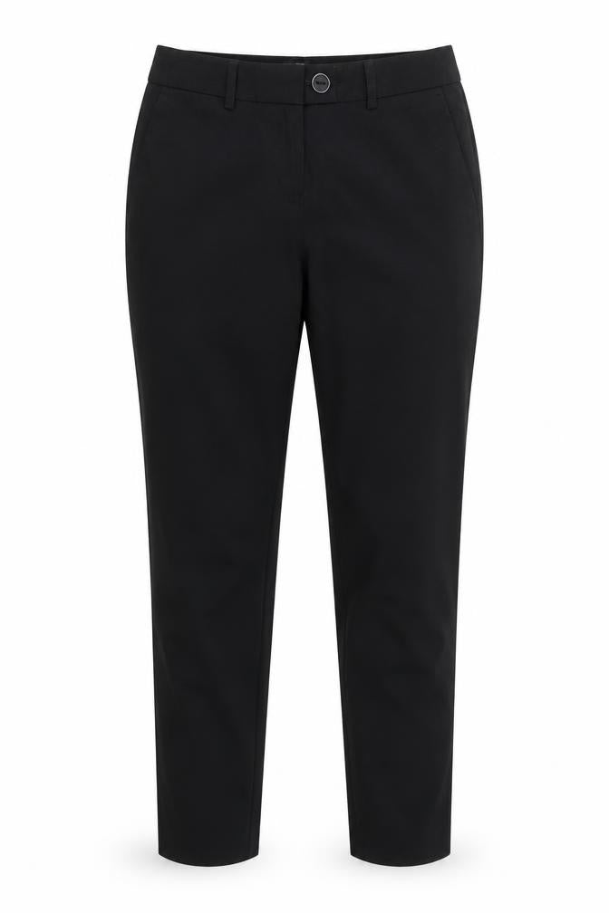 Front view of Next women’s black polyester dress pants trousers, size UK 8, 27-inch leg regular button
