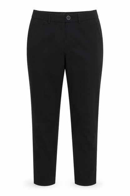 Front view of Next women’s black polyester dress pants trousers, size UK 8, 27-inch leg regular button