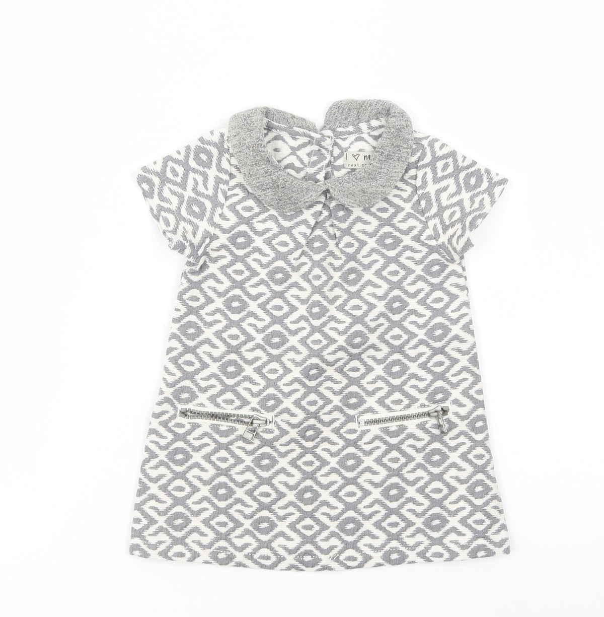 Additional front view of Next Baby Grey Geometric Polyester Tunic Blouse, size 6-9, Months Collared Button