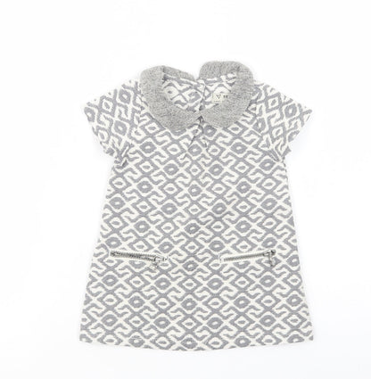 Additional front view of Next Baby Grey Geometric Polyester Tunic Blouse, size 6-9, Months Collared Button
