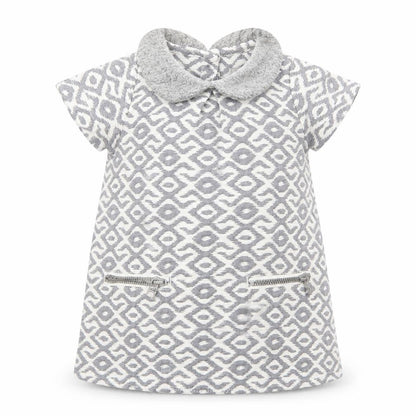 Front view of Next Baby Grey Geometric Polyester Tunic Blouse, size 6-9, Months Collared Button