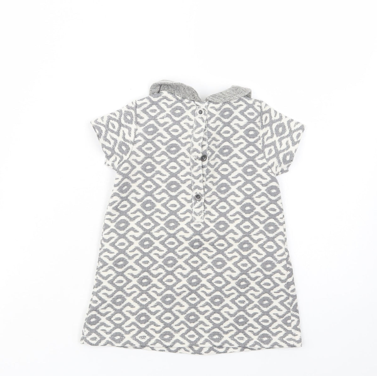 Back view of Next Baby Grey Geometric Polyester Tunic Blouse, size 6-9, Months Collared Button