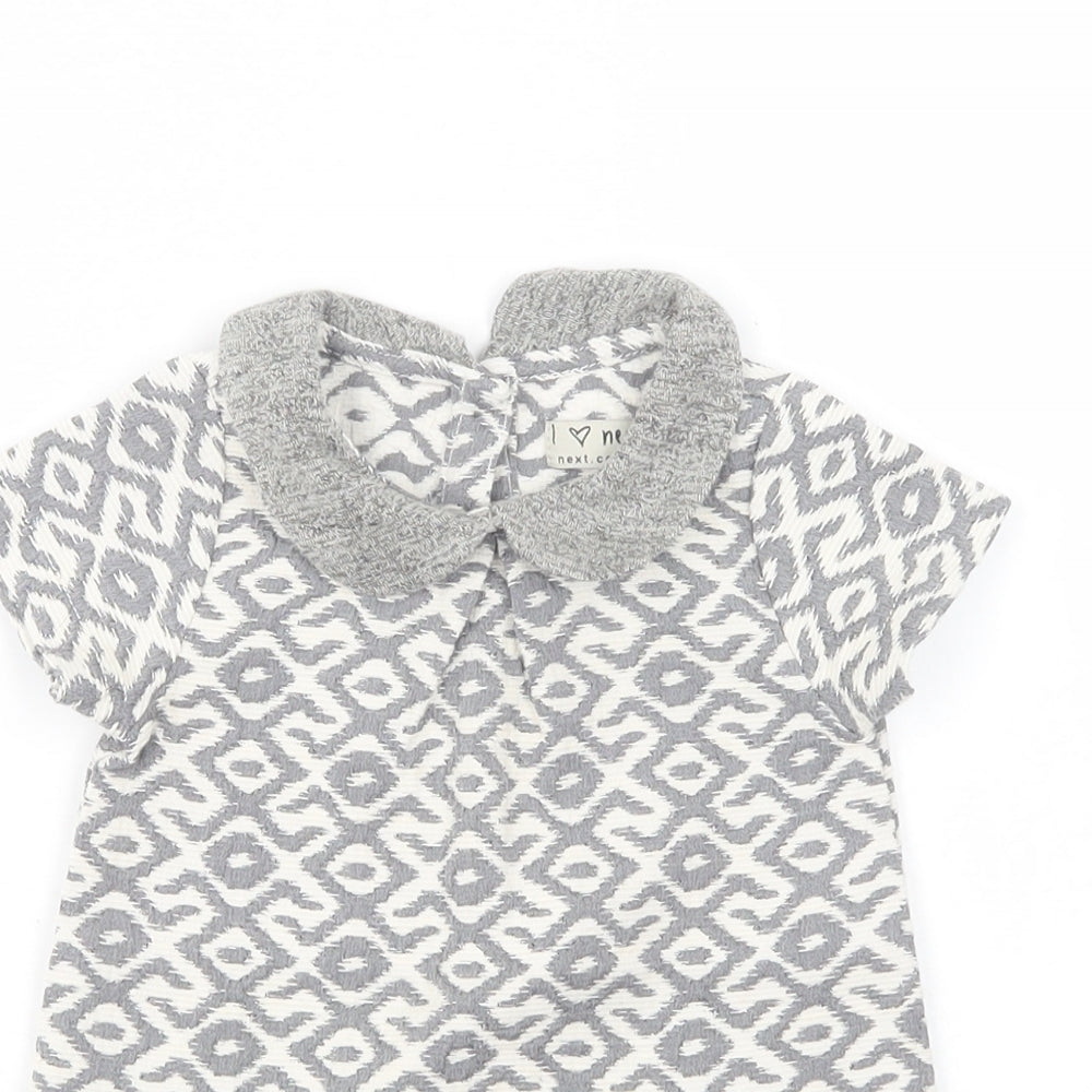 Close-up detail of Next Baby Grey Geometric Polyester Tunic Blouse, size 6-9, Months Collared Button