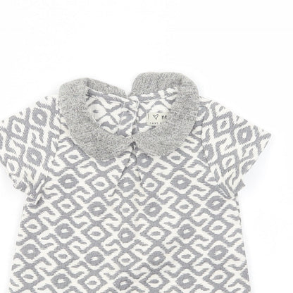 Close-up detail of Next Baby Grey Geometric Polyester Tunic Blouse, size 6-9, Months Collared Button