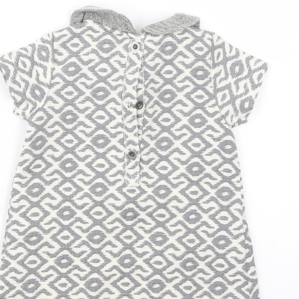 Brand and care label for Next Baby Grey Geometric Polyester Tunic Blouse, size 6-9, Months Collared Button