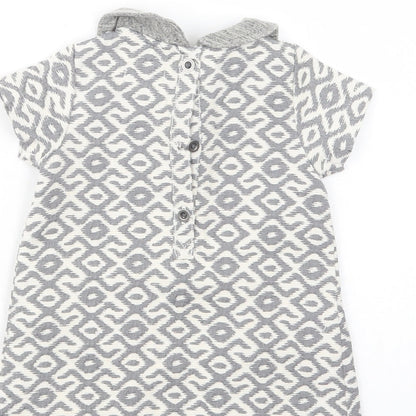 Brand and care label for Next Baby Grey Geometric Polyester Tunic Blouse, size 6-9, Months Collared Button