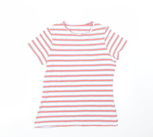 Dunnes Stores Womens White Striped Cotton Basic T-Shirt Size S Crew Neck