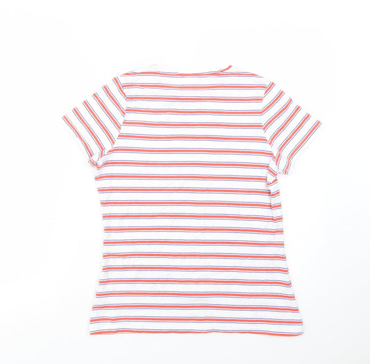 Dunnes Stores Womens White Striped Cotton Basic T-Shirt Size S Crew Neck