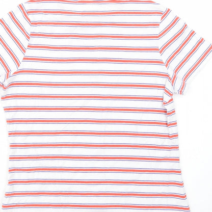 Dunnes Stores Womens White Striped Cotton Basic T-Shirt Size S Crew Neck