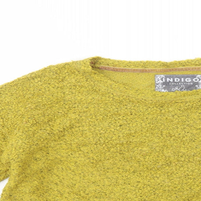 Indigo Womens Yellow Boat Neck  Acrylic Pullover Jumper Size 16