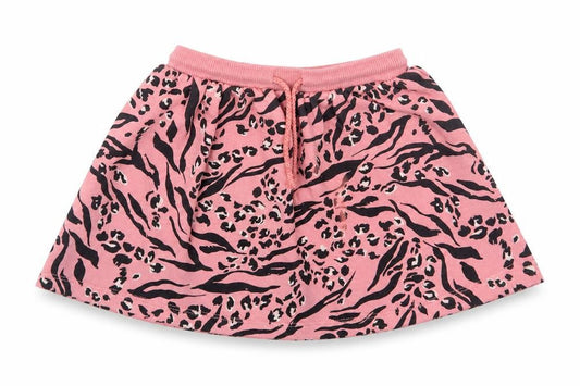 Front view of Next girls’ pink animal print cotton skater skirt, size 2-3, years regular drawstring