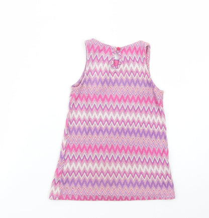 F&F Girls Purple Geometric Cotton Pullover Blouse Size 2-3 Years Crew Neck Button