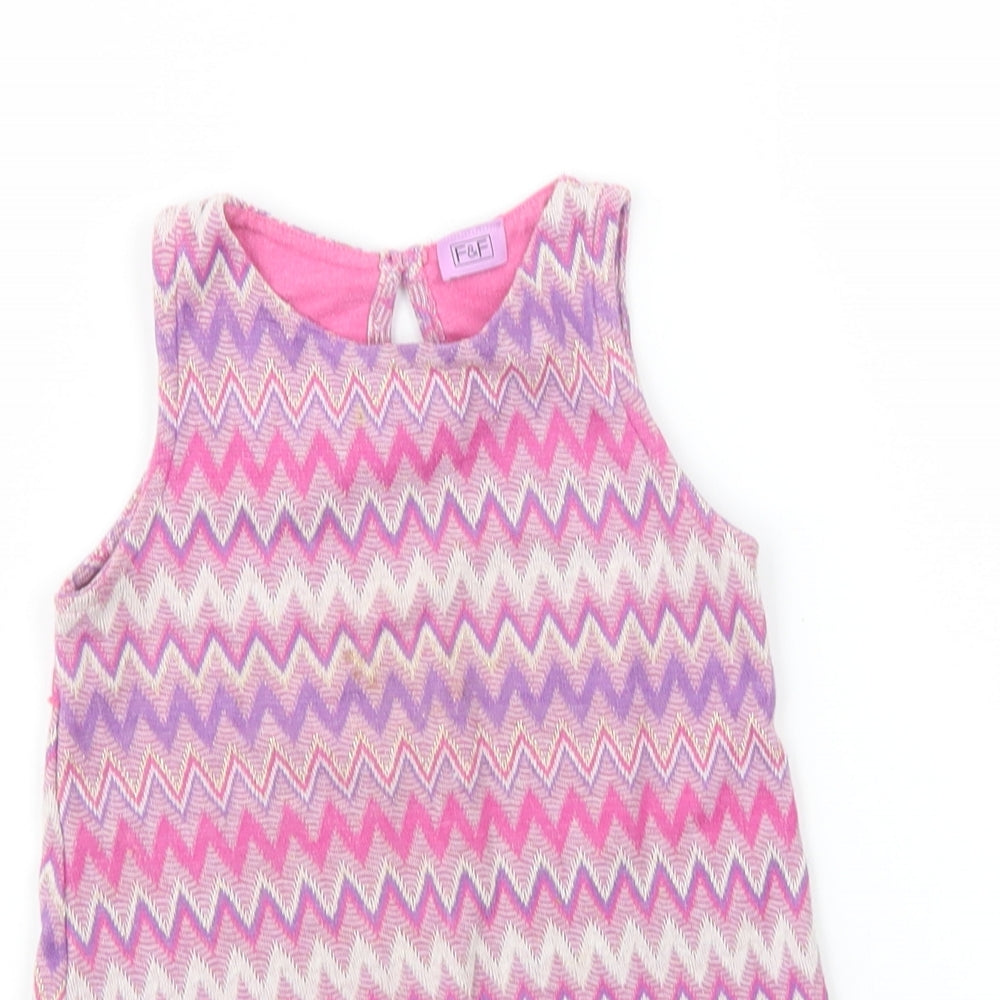 F&F Girls Purple Geometric Cotton Pullover Blouse Size 2-3 Years Crew Neck Button