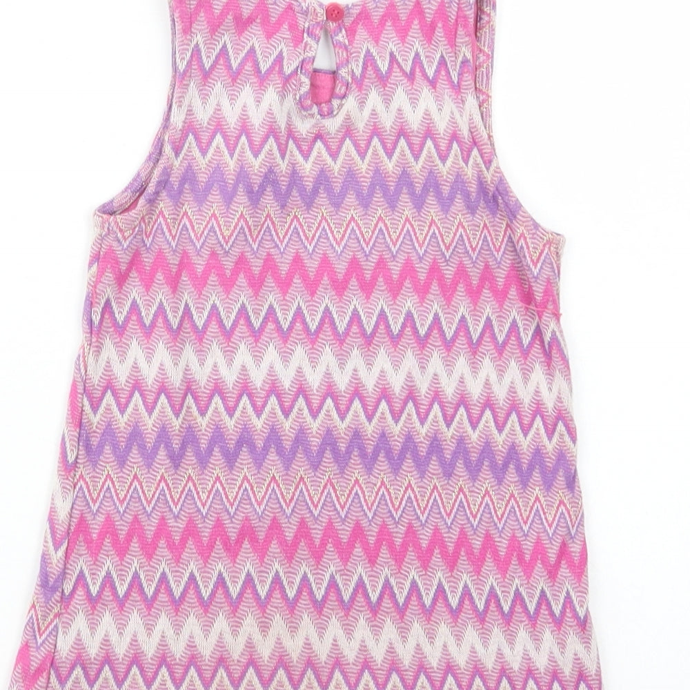 F&F Girls Purple Geometric Cotton Pullover Blouse Size 2-3 Years Crew Neck Button