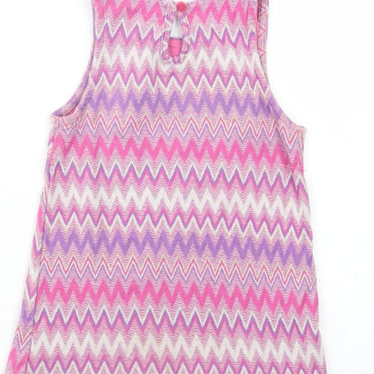 F&F Girls Purple Geometric Cotton Pullover Blouse Size 2-3 Years Crew Neck Button