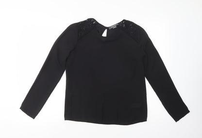 Primark Womens Black  Polyester Basic Blouse Size 6 Crew Neck - Lace Detail