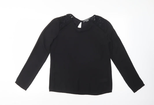 Primark Womens Black  Polyester Basic Blouse Size 6 Crew Neck - Lace Detail