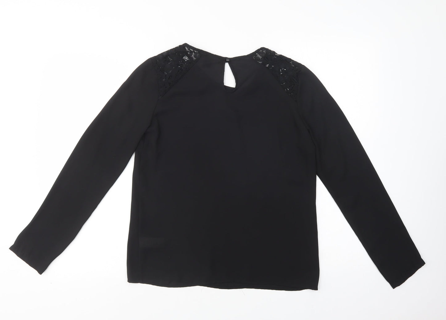 Primark Womens Black  Polyester Basic Blouse Size 6 Crew Neck - Lace Detail