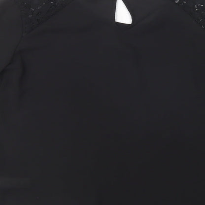 Primark Womens Black  Polyester Basic Blouse Size 6 Crew Neck - Lace Detail