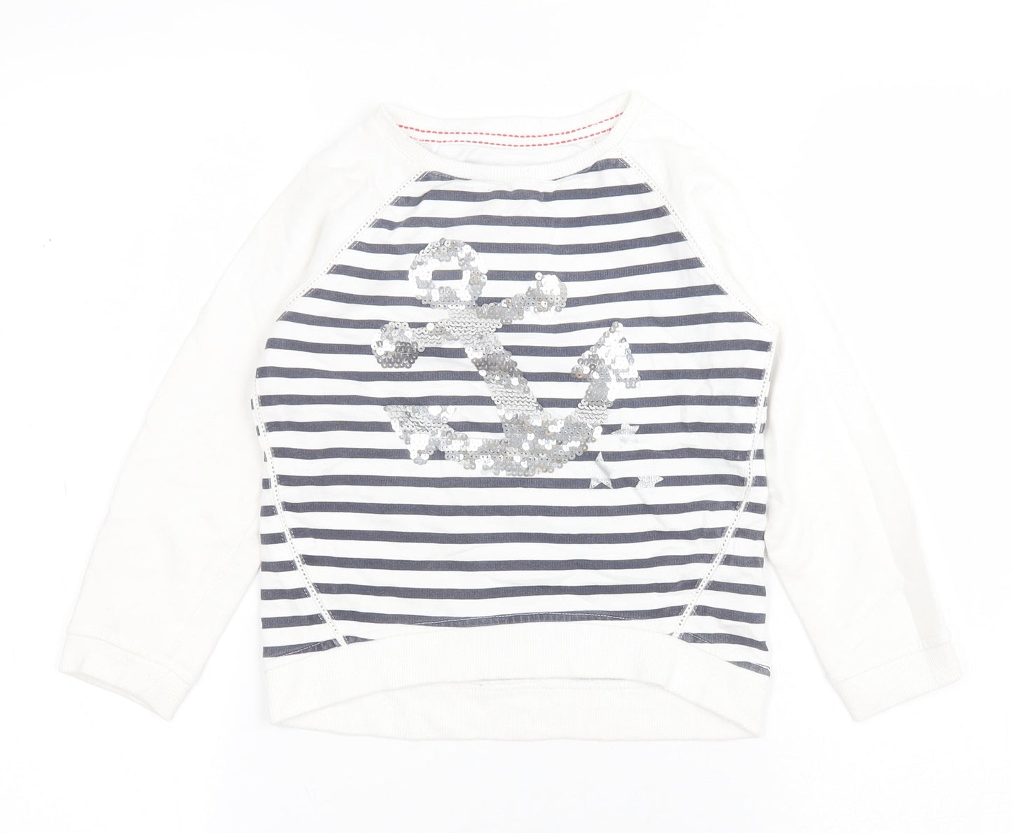 Dunnes Girls White Striped Cotton Pullover Sweatshirt Size 5 Years   - Anchor