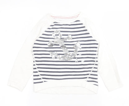 Dunnes Girls White Striped Cotton Pullover Sweatshirt Size 5 Years   - Anchor