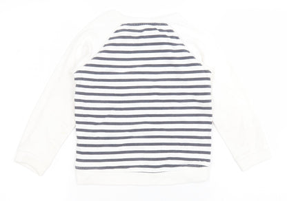Dunnes Girls White Striped Cotton Pullover Sweatshirt Size 5 Years   - Anchor