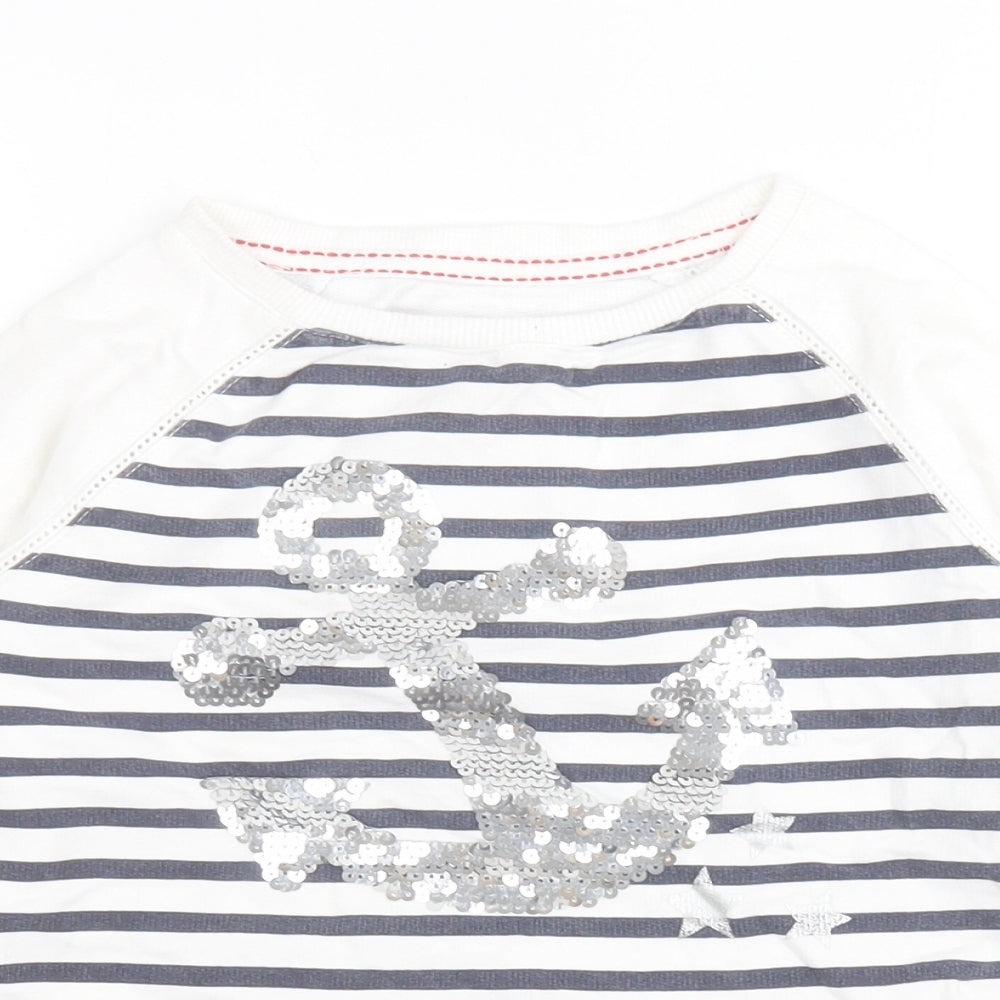 Dunnes Girls White Striped Cotton Pullover Sweatshirt Size 5 Years   - Anchor