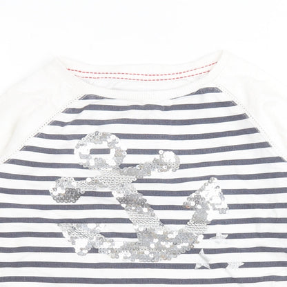 Dunnes Girls White Striped Cotton Pullover Sweatshirt Size 5 Years   - Anchor
