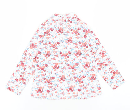 Cantarana Baby White Floral Cotton Pullover T-Shirt Size 12 Months High Neck Button