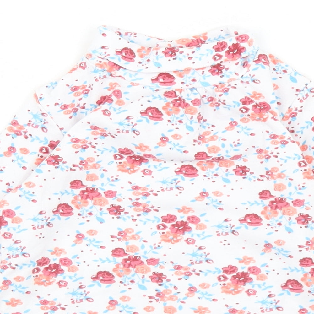 Cantarana Baby White Floral Cotton Pullover T-Shirt Size 12 Months High Neck Button
