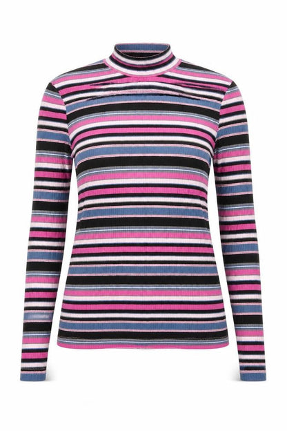 Front view of United Colors of Benetton women’s multicoloured striped viscose basic t-shirt one size high neck