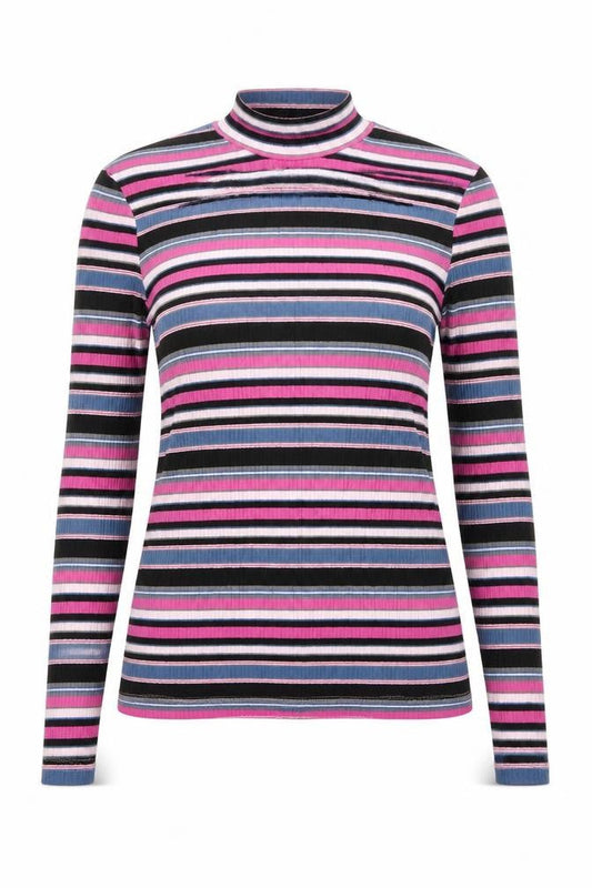 Front view of United Colors of Benetton women’s multicoloured striped viscose basic t-shirt one size high neck