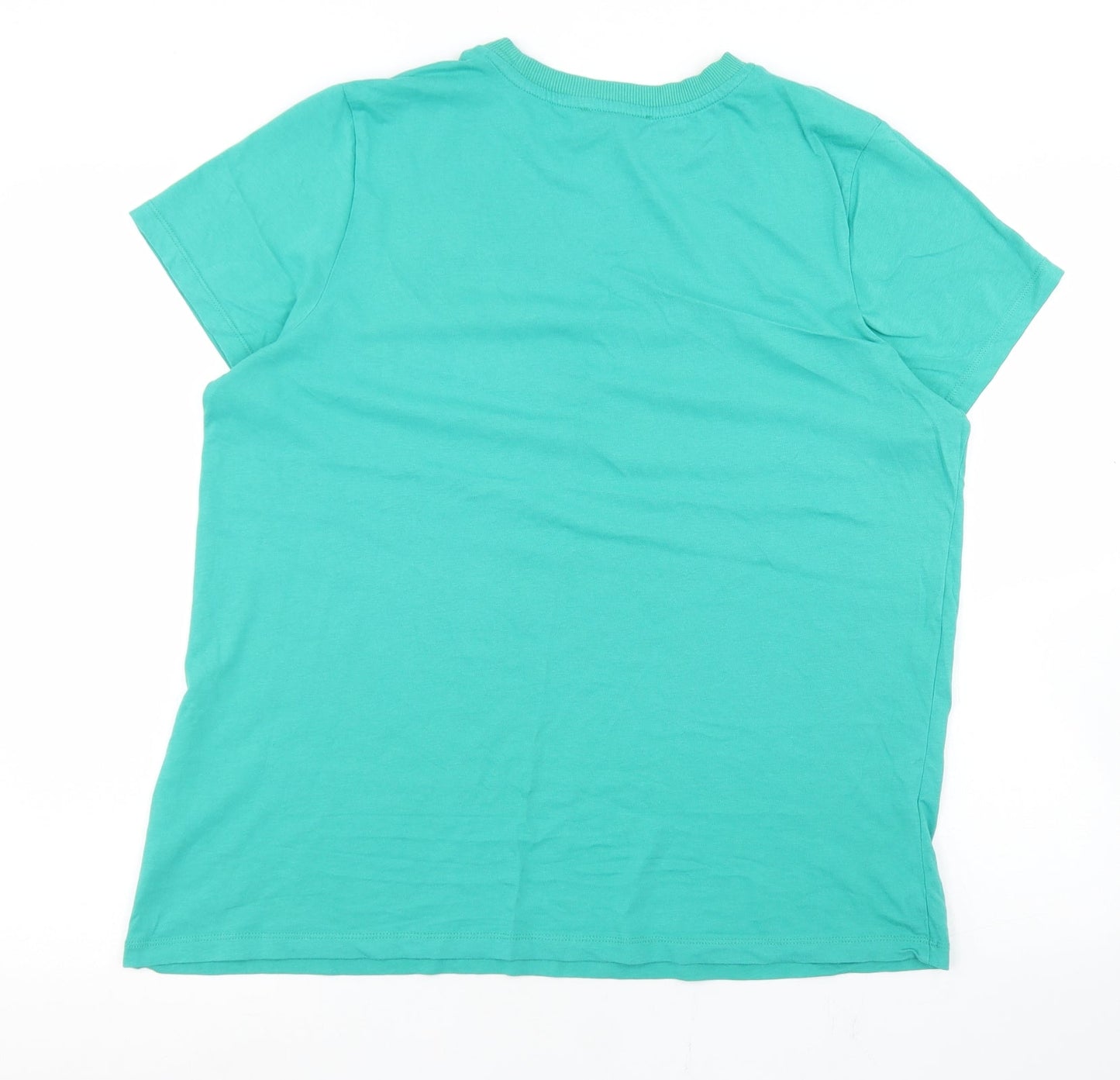 Primark Womens Green  100% Cotton Basic T-Shirt Size L Round Neck - Think Happy Thoughts