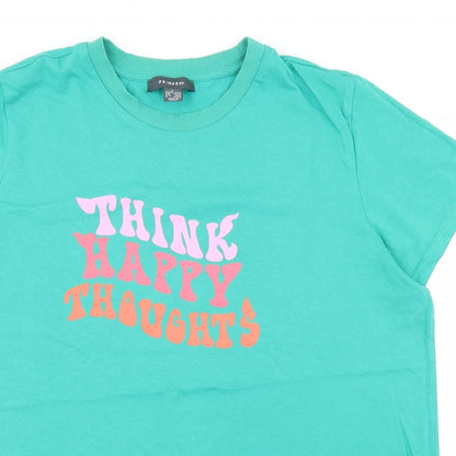 Primark Womens Green  100% Cotton Basic T-Shirt Size L Round Neck - Think Happy Thoughts