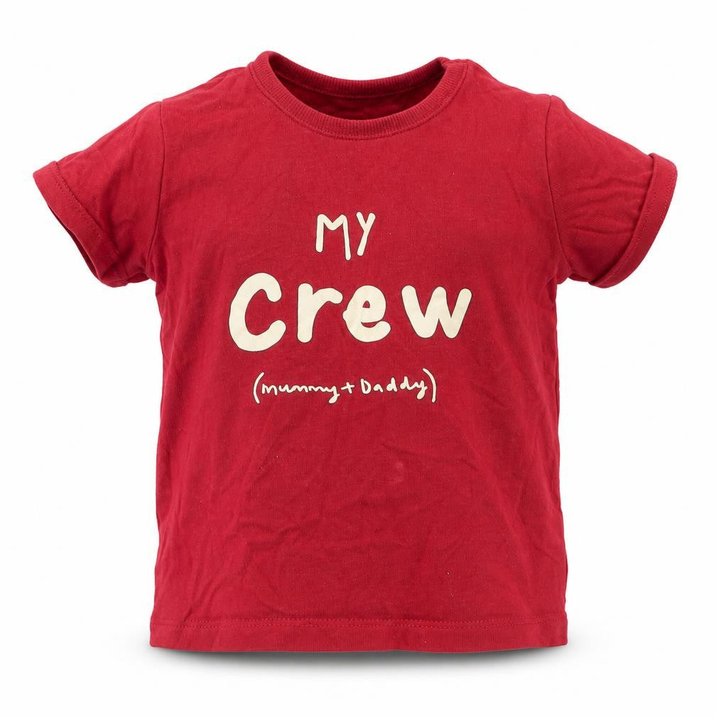 Front view of George Baby Red Cotton Basic T-Shirt, size 6-9, Months Crew Neck Pullover - My Crew Mummy & Daddy