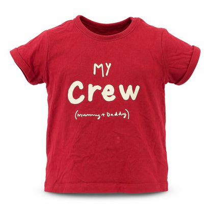 Front view of George Baby Red Cotton Basic T-Shirt, size 6-9, Months Crew Neck Pullover - My Crew Mummy & Daddy