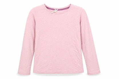 Front view of Next girls’ pink cotton basic t-shirt, size 8, years crew neck pullover