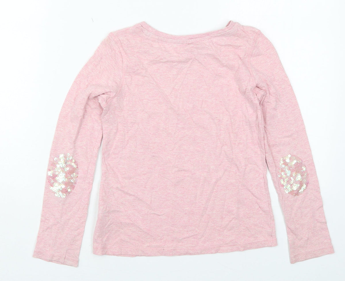 Back view of Next girls’ pink cotton basic t-shirt, size 8, years crew neck pullover
