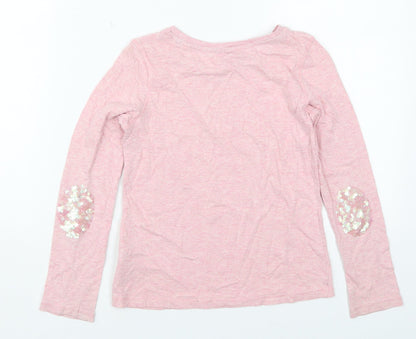 Back view of Next girls’ pink cotton basic t-shirt, size 8, years crew neck pullover