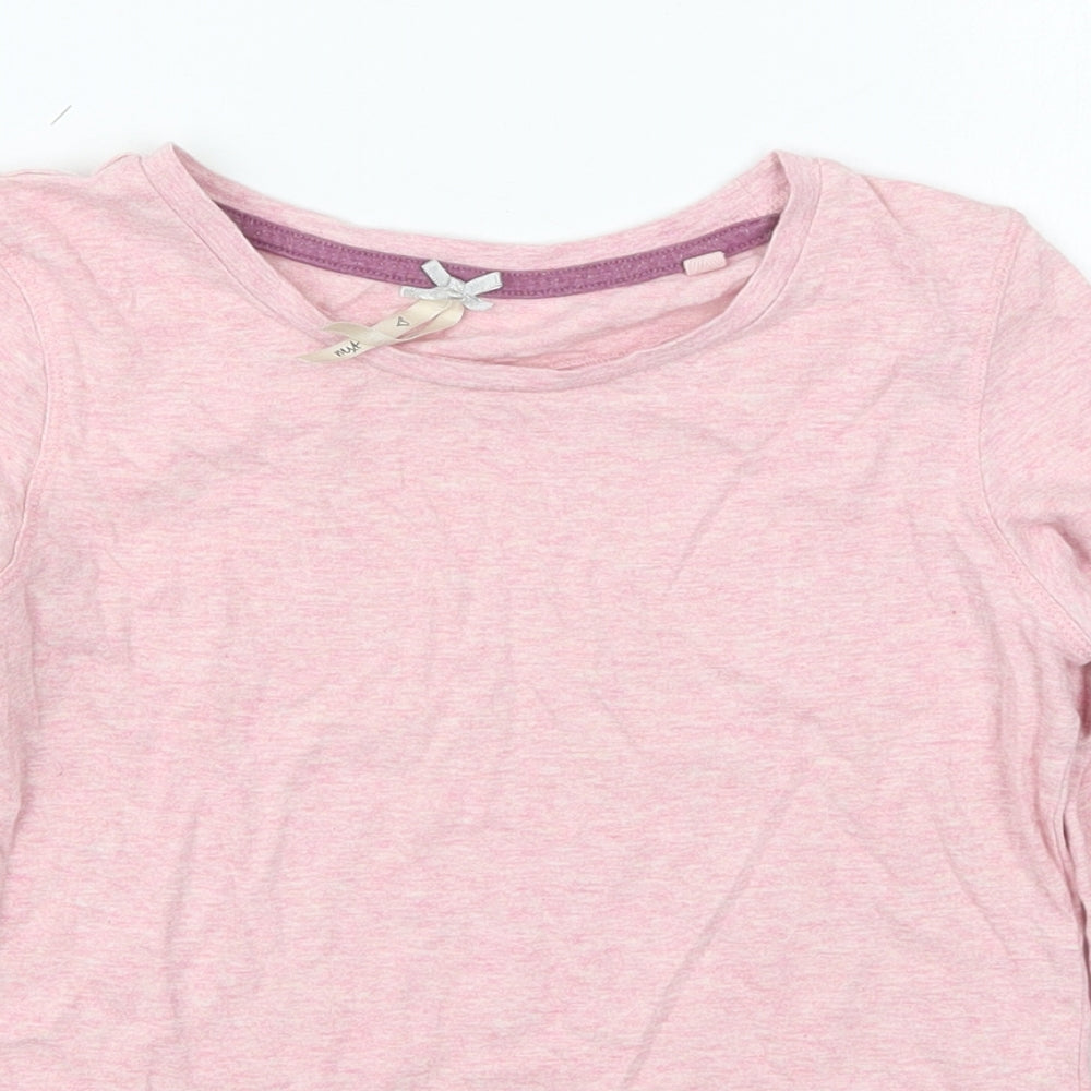 Close-up detail of Next girls’ pink cotton basic t-shirt, size 8, years crew neck pullover