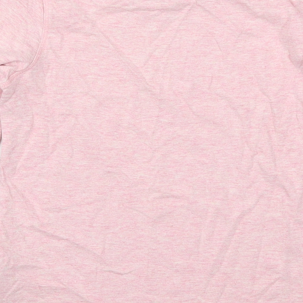 Brand and care label for Next girls’ pink cotton basic t-shirt, size 8, years crew neck pullover