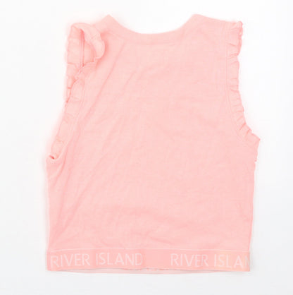 River Island Girls Pink  Cotton Cropped Tank Size 11-12 Years Crew Neck Pullover