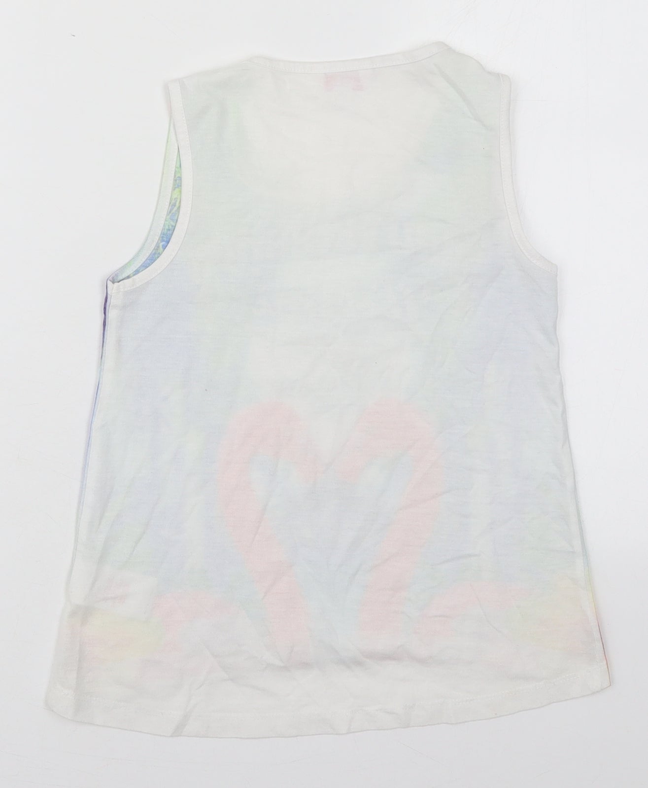 Evie Girls White  Polyester Basic Tank Size 7-8 Years Round Neck Pullover - South Point Miami Flamingo