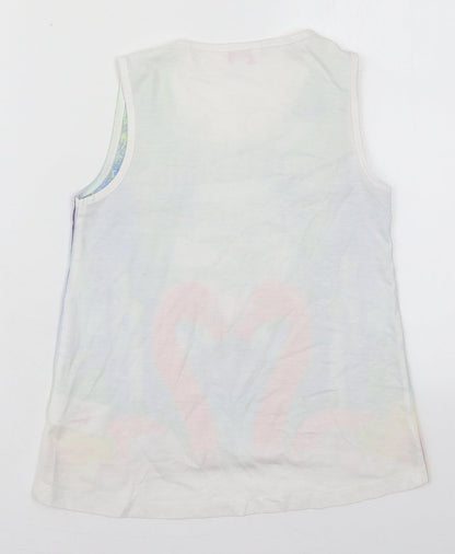 Evie Girls White  Polyester Basic Tank Size 7-8 Years Round Neck Pullover - South Point Miami Flamingo
