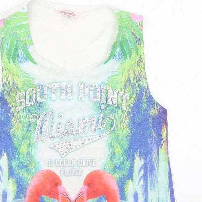 Evie Girls White  Polyester Basic Tank Size 7-8 Years Round Neck Pullover - South Point Miami Flamingo