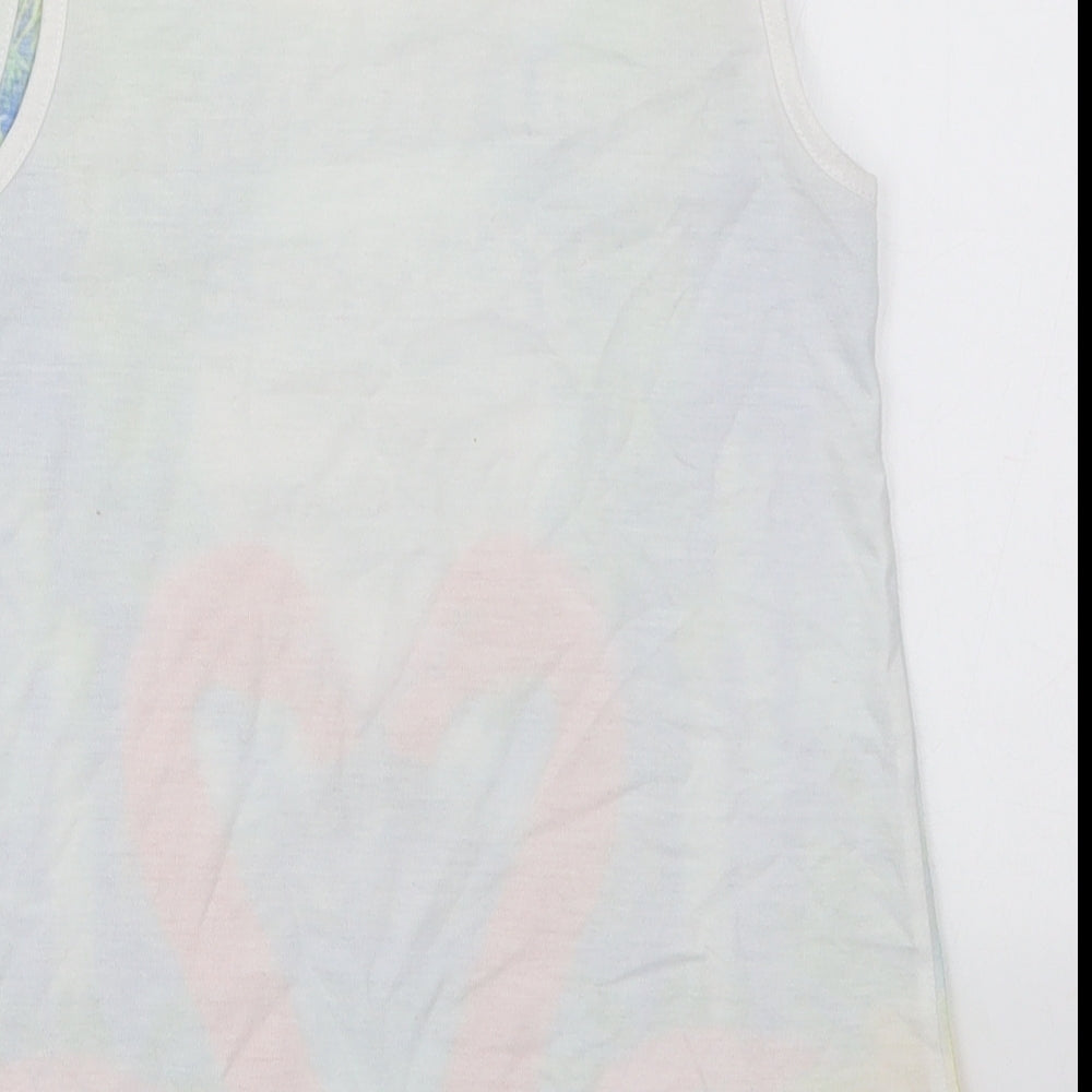 Evie Girls White  Polyester Basic Tank Size 7-8 Years Round Neck Pullover - South Point Miami Flamingo