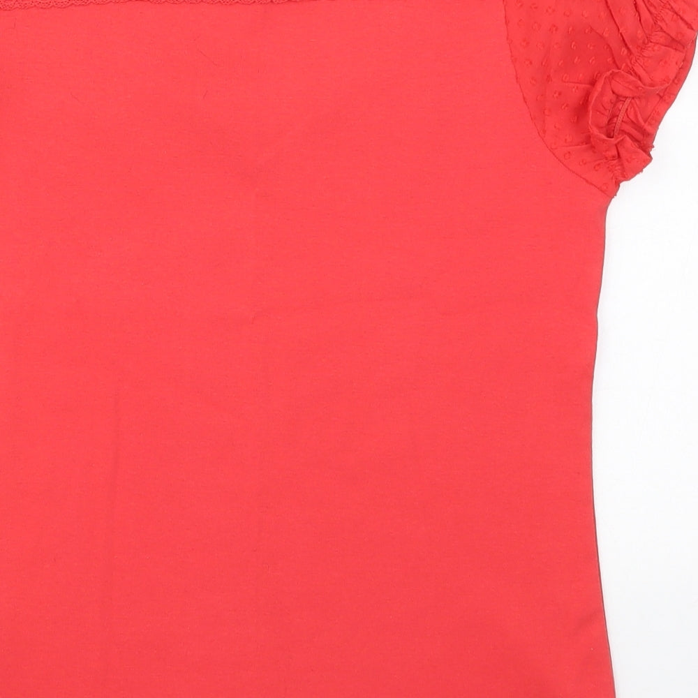 DASH Womens Red  Cotton Basic T-Shirt Size 10 Square Neck