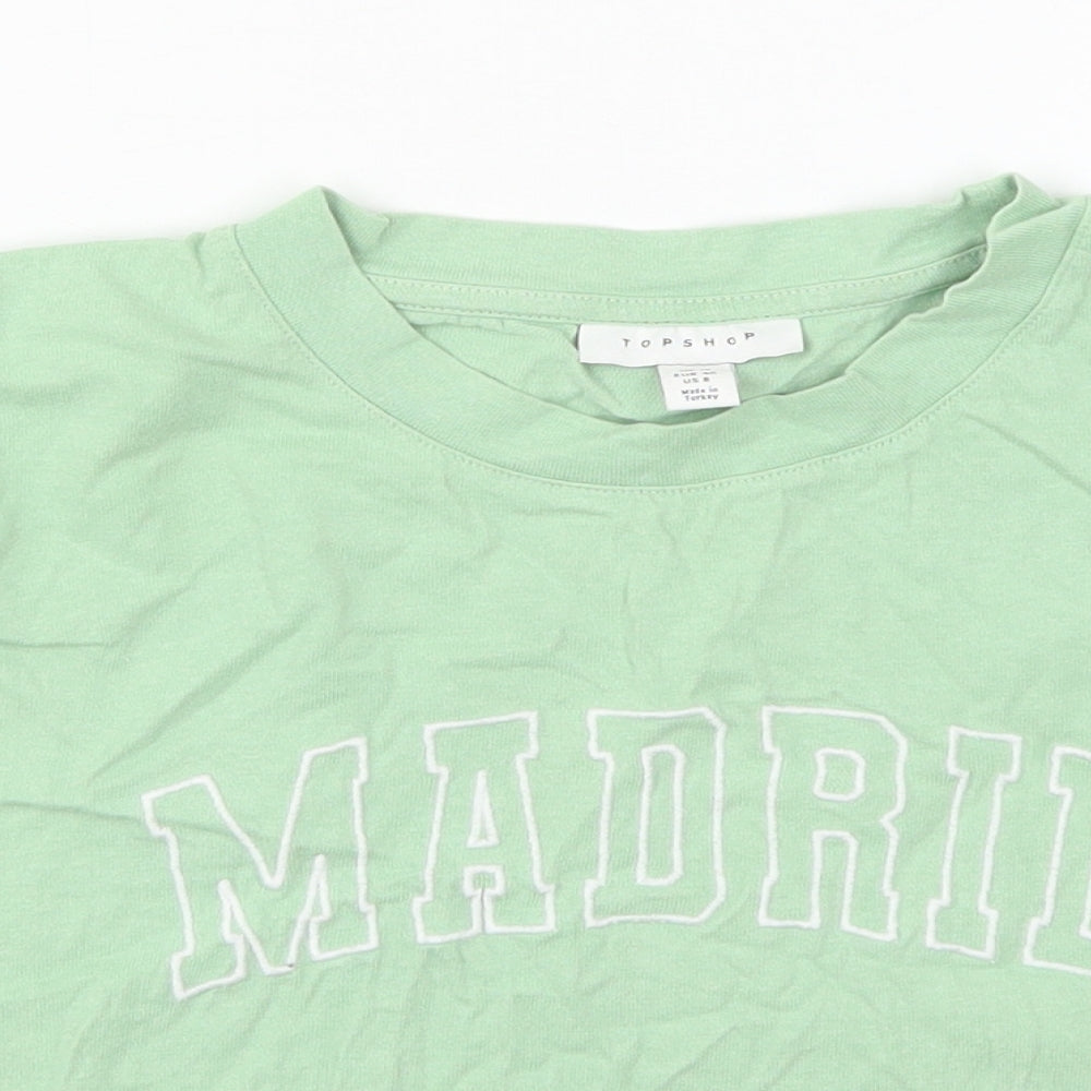 Womens UK Size 12 Topshop Green Cropped T-Shirt